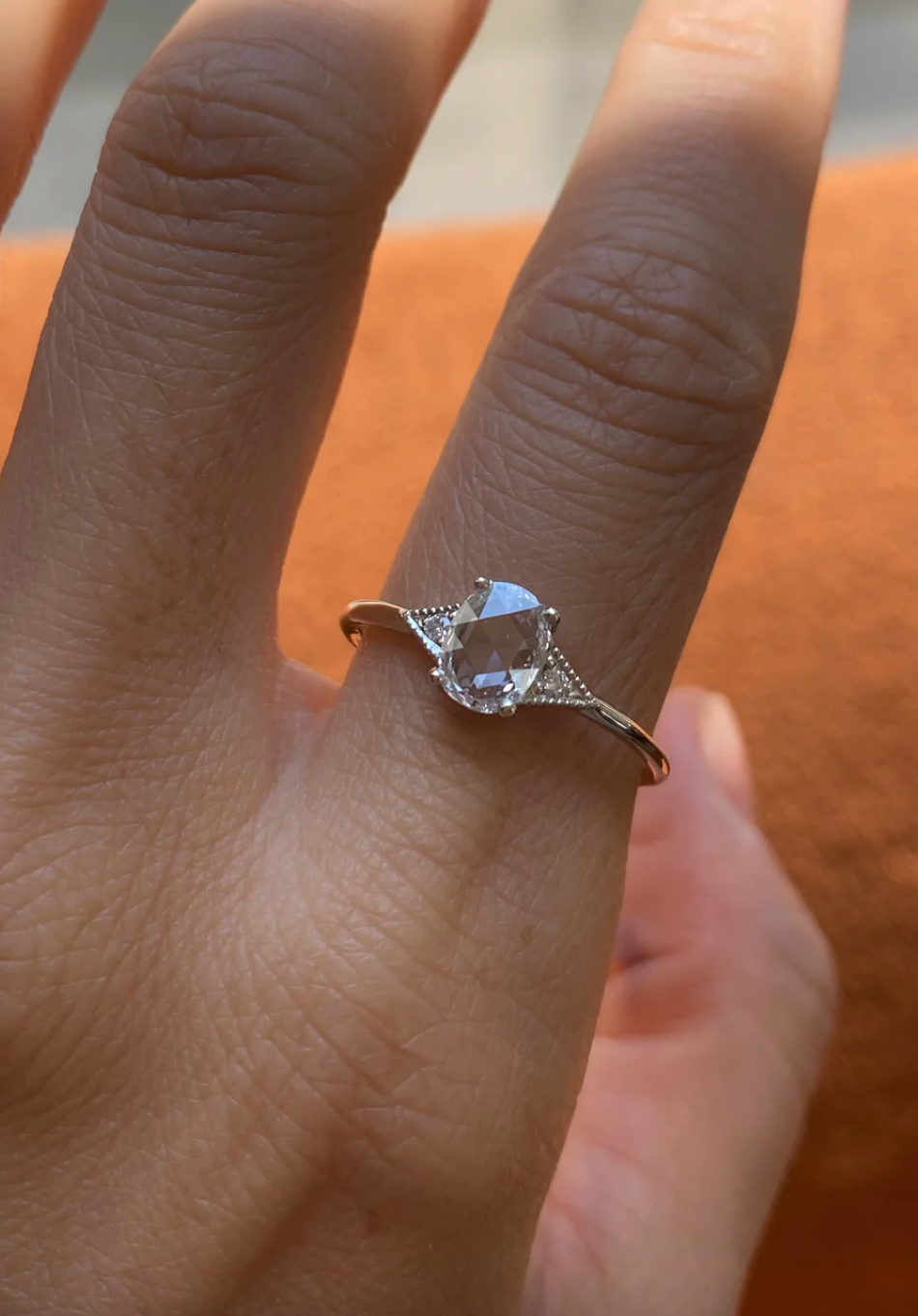 Oval Rose Cut Diamond Deco Ring
